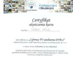 certyfikat ukończenia kursu Cyfrowa TV sateitarna DVB-T