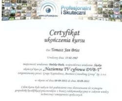 certyfikat ukończenia kursu Naziemna telewizja cyfrowa DVB-T